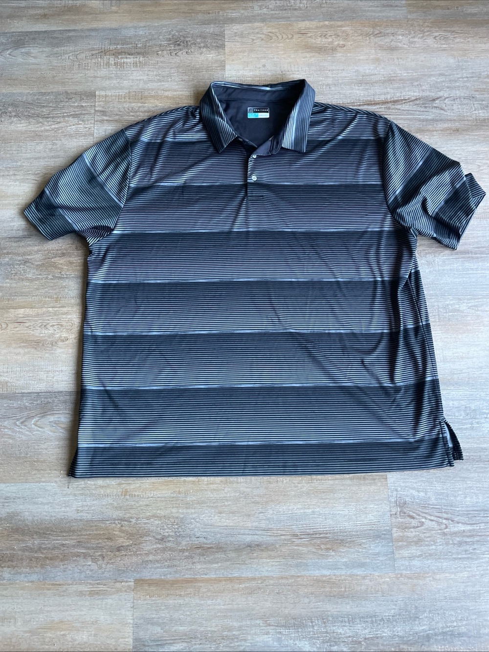 PGA Tour Men's Polo Shirt 4XL Gray/Black Striped Short Sleeve